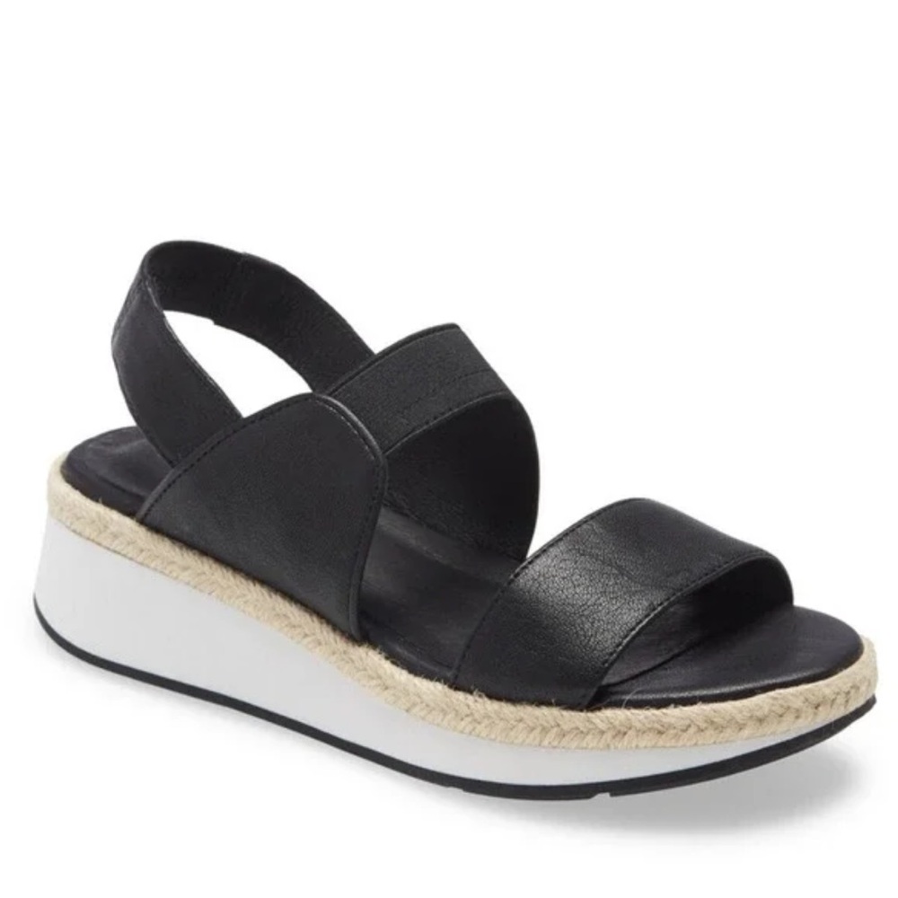 Eileen Fisher Black Platform Espadrille Sandal - Women's Comfortable Slingback